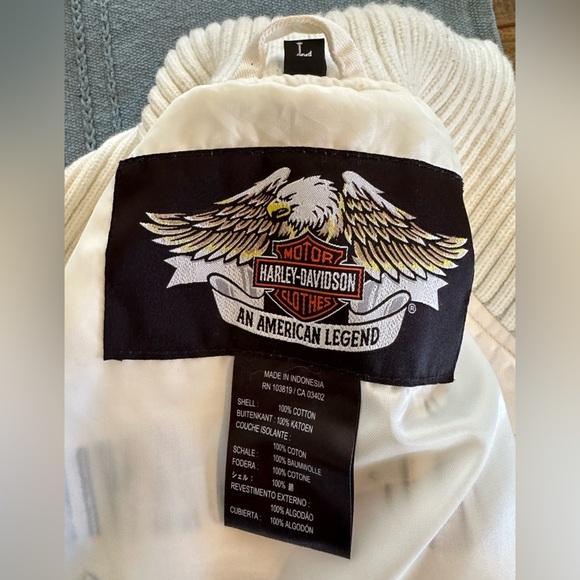 Harley Davidson Embroidered Ivory Denim Moto Jacket Size Large - Picture 4 of 6